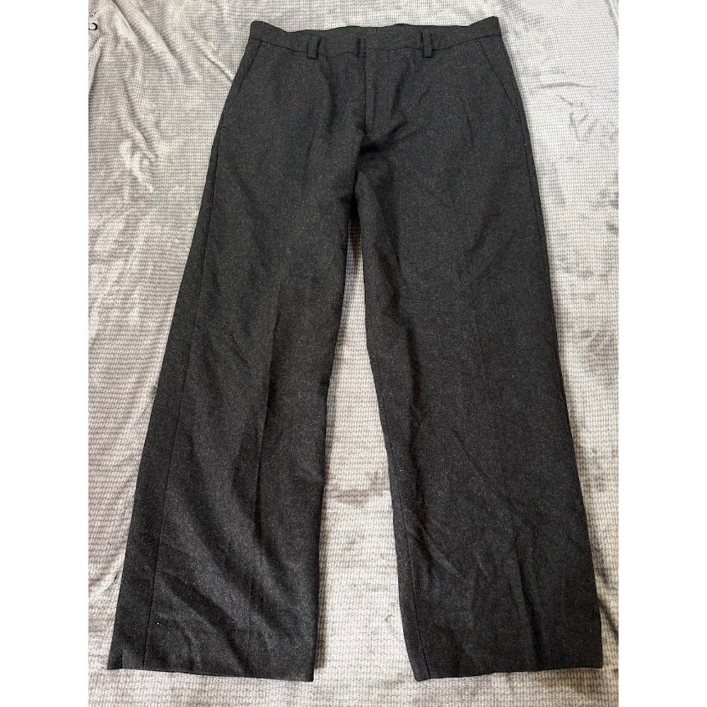 Banana Republic Dawson Wool Blend Dress Pants Charcoal Gray Wide Leg‎ Mens 36x29